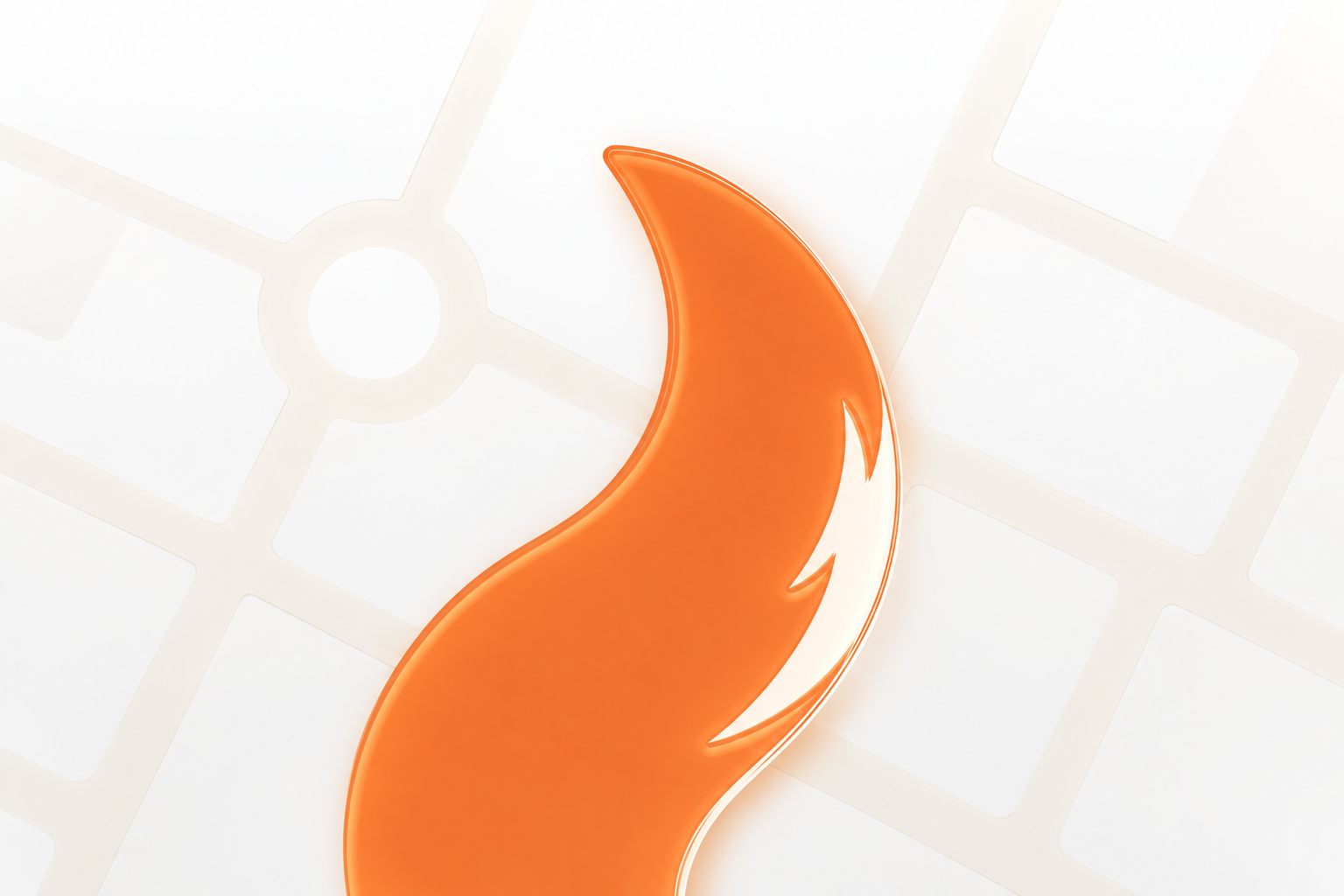 与有尾空间 App 图标同源的橙色宠物尾巴,奶白毛色衬在向两侧延展的浅色地图上